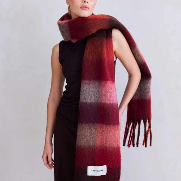 The Reykjavik Recycled Scarf | Burgundy Check
