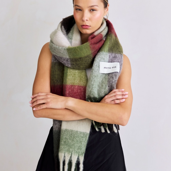 The Reykjavik Recycled Scarf | Mossy Green Check