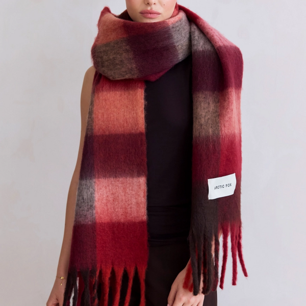 The Reykjavik Recycled Scarf | Burgundy Check