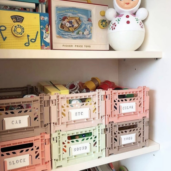 Aykasa Storage Crates in Pastel Colours with labelling