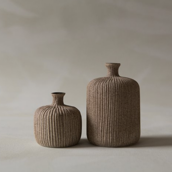 Ceramic Bottle Vase | Brown Sand Stripe