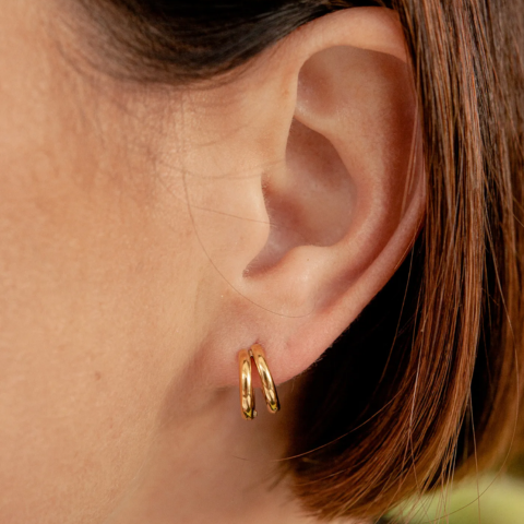 Gold Double Layered Huggie Hoops