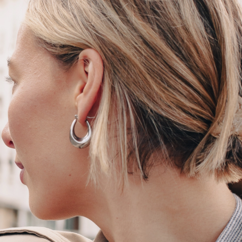 Bold Crescent Hoop Earrings | Silver