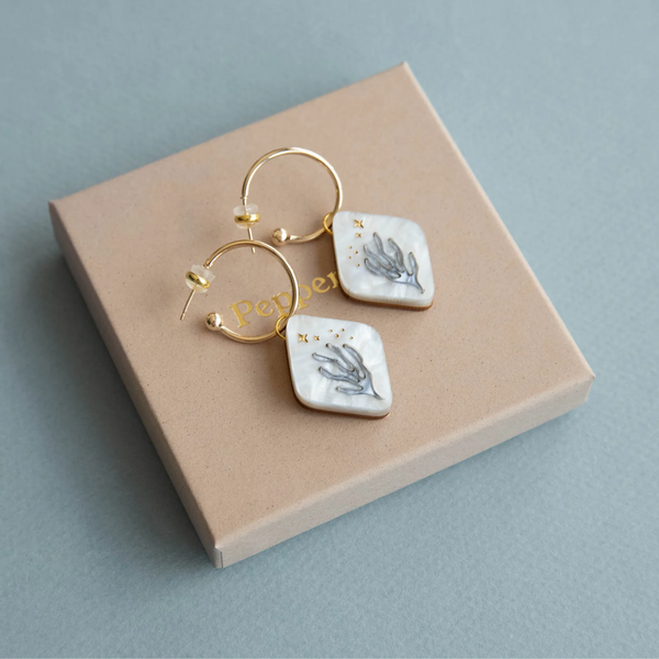 Celestial Coral Hoops | Gold Marble