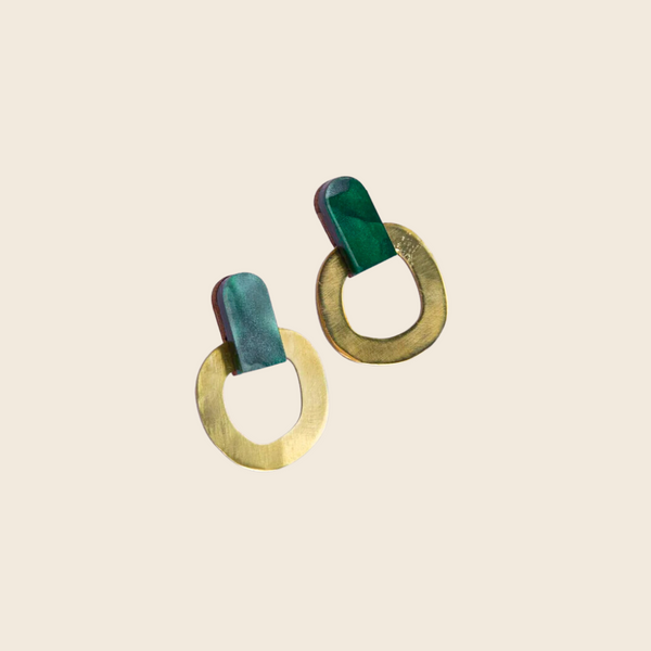 Around Brass Stud Earrings - Teal