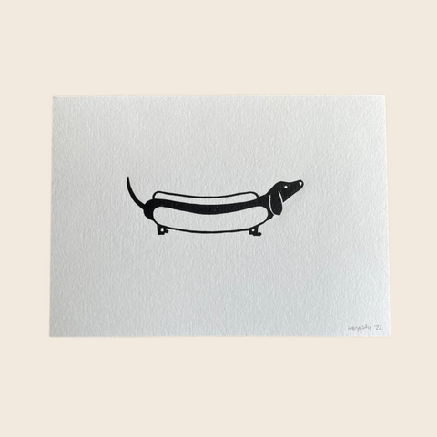 Hot Dog Lino Print | A5