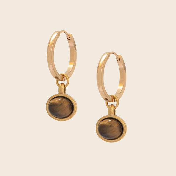 Jovie Tiger's Eye Hoops | Gold