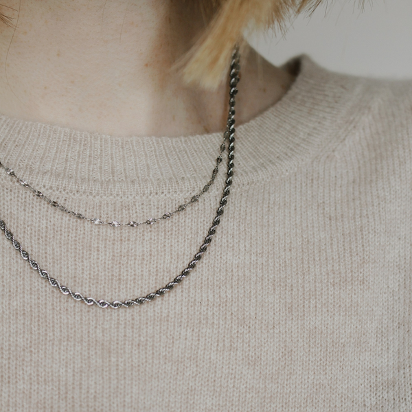 Silver Contrast Layered Necklace