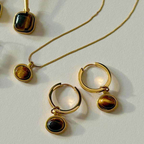 Jovie Tiger's Eye Hoops | Gold