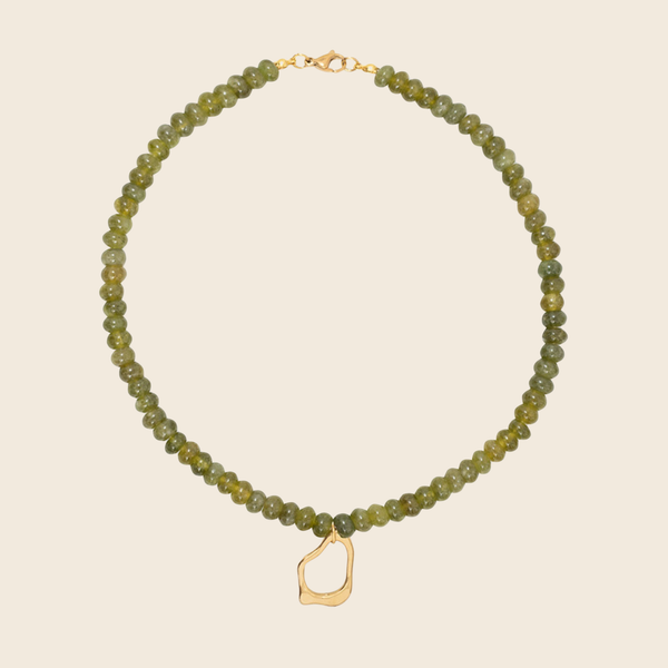 Kara Agate Bead Necklace | Olive Green