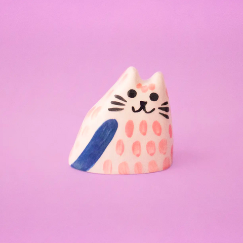 Ceramic Cat Sculpture | Pink
