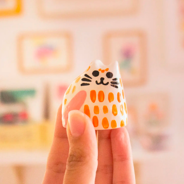 Ceramic Cat Sculpture - Orange