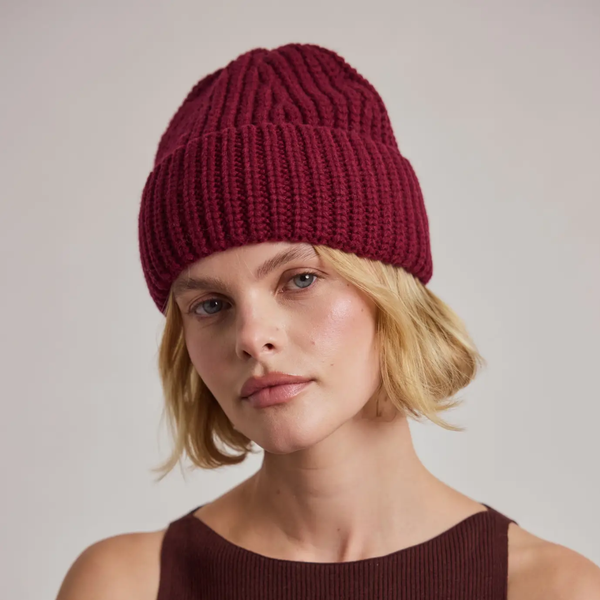 Merino Wool Beanie | Dark Burgundy