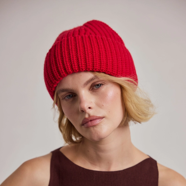 Unisex Merino Wool Beanie | Lava Red