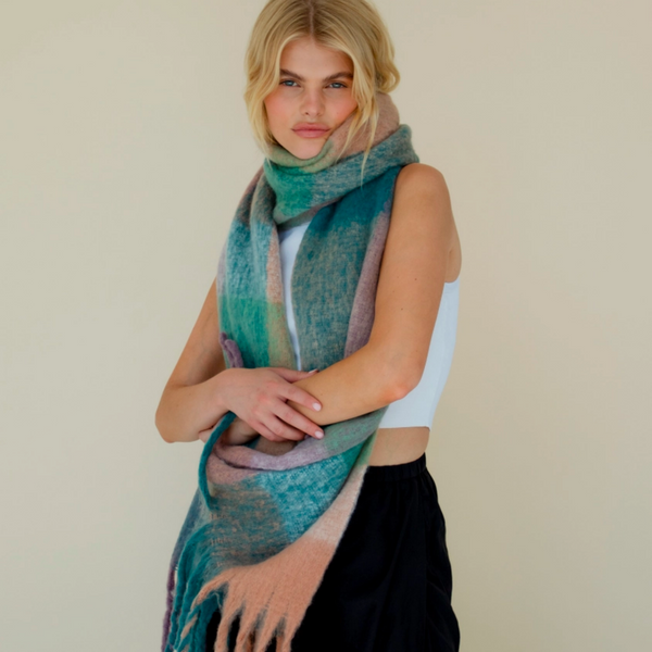 The Reykjavik Recycled Scarf | Lilac Green Check