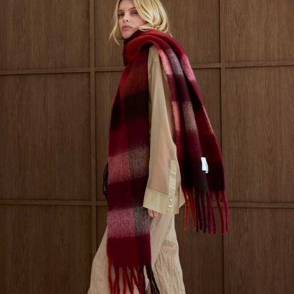 The Reykjavik Recycled Scarf | Burgundy Check