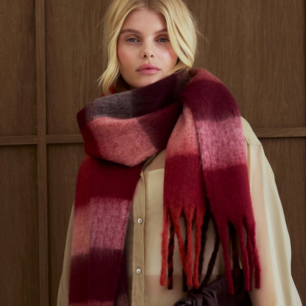 The Reykjavik Recycled Scarf | Burgundy Check