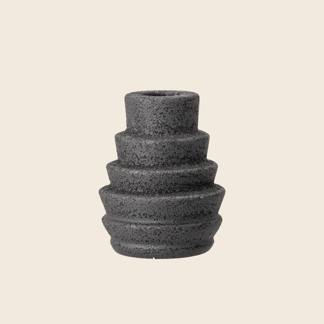 Emin Stoneware Candle Holder | Black