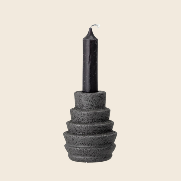 Emin Stoneware Candle Holder | Black