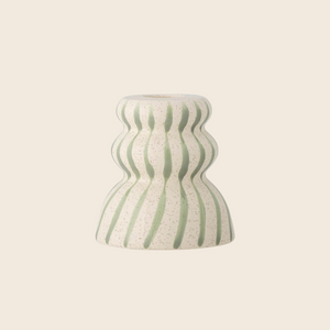 Gabin Striped Stoneware Candle Holder | Green