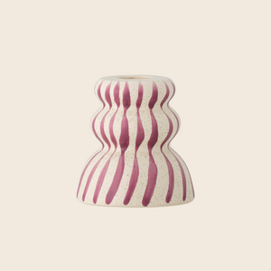 Gabin Striped Stoneware Candle Holder | Purple