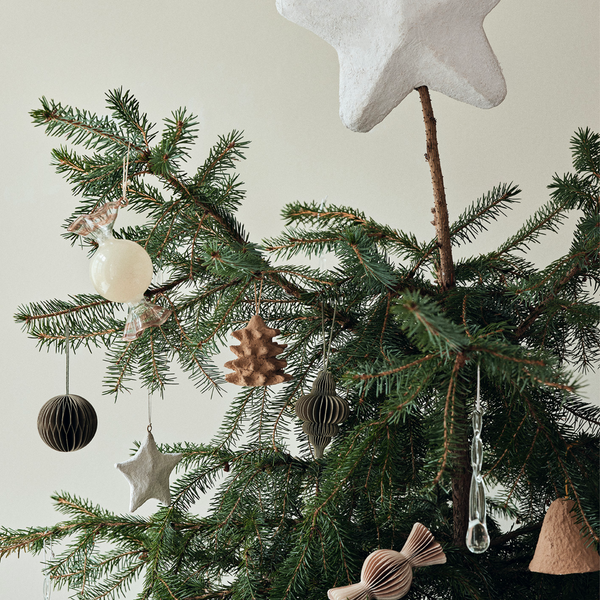 Brote Copenhagen Cream Glass Candy Ornaments Set Hanging On Christmas Tree