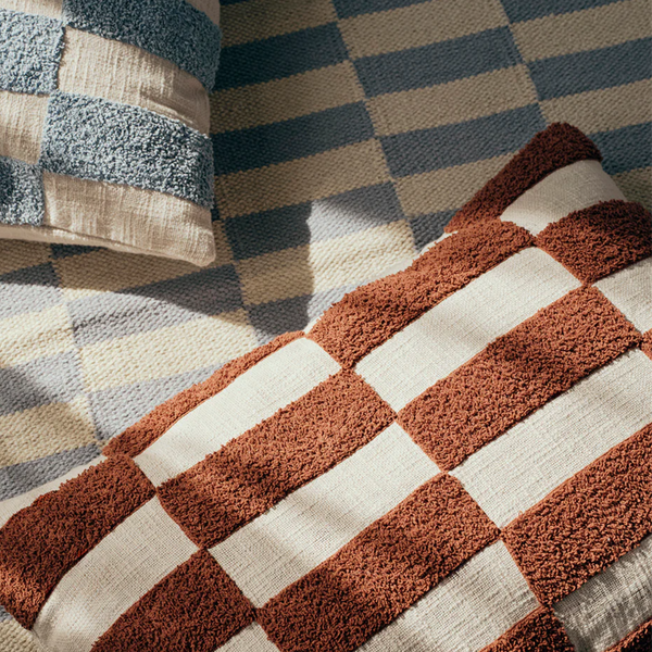 Jane Checkered Cushion | Blue and Oatmeal