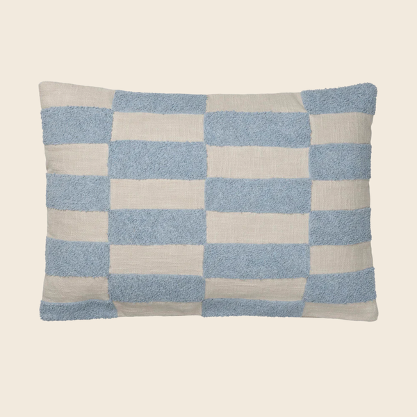 Jane Checkered Cushion | Blue and Oatmeal