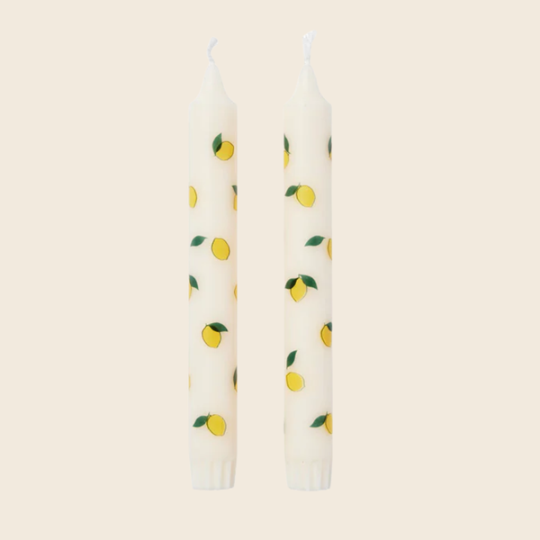 Lemon Print Taper Candle | Set of 2