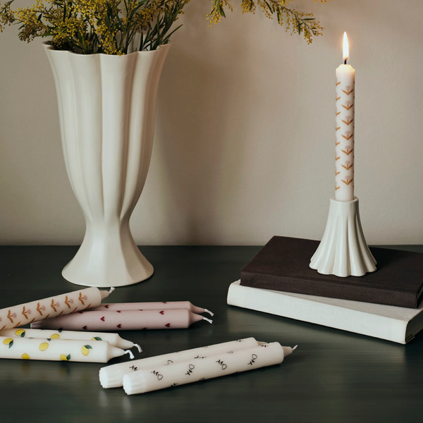 Lemon Print Taper Candle | Set of 2