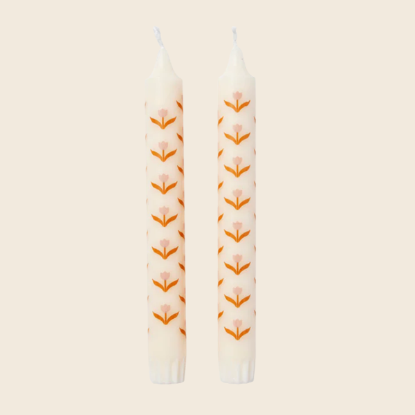 Tulip Print Taper Candle | Set of 2