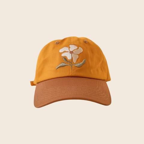 Flower Embroidered Cap | Ochre