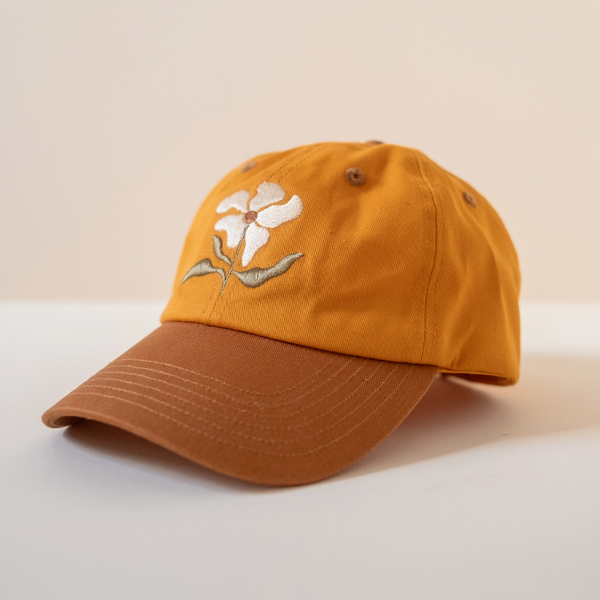 Flower Embroidered Cap | Ochre