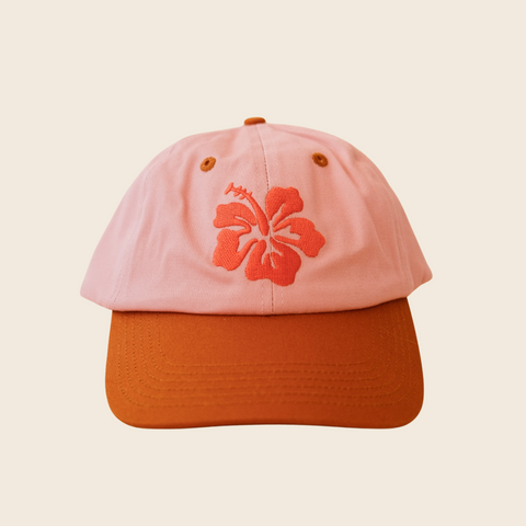 Hibiscus Flower Embroidered Cap | Pink