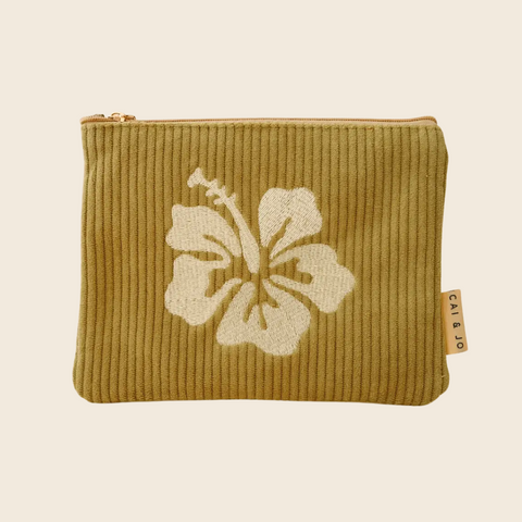 Corduroy Flower Pouch | Olive Green
