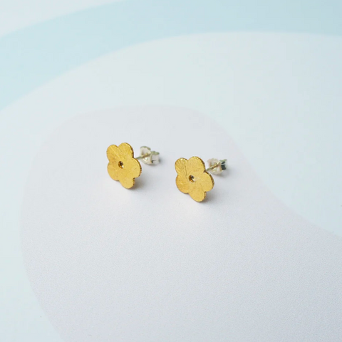 Brass Minima Flower Stud Earrings by Custom Made
