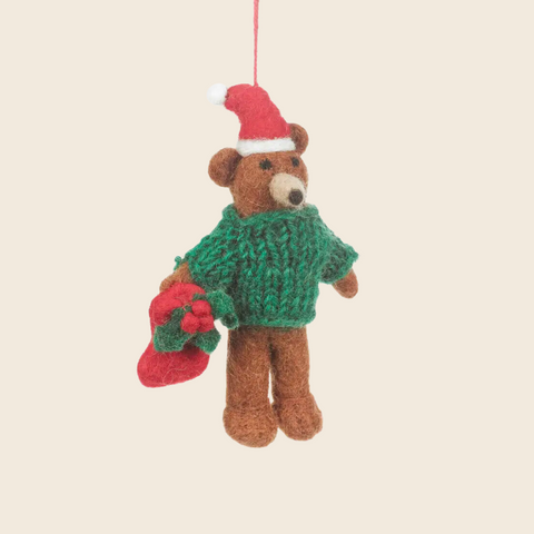 Handmade Needle Felted Christmas Bear Decoration