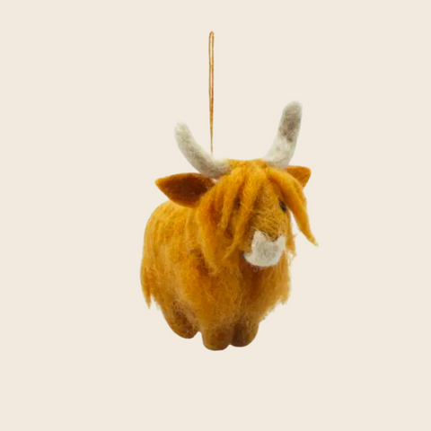 Handmade Needle Felted Highland Cow Decoration