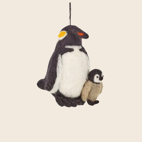 Handmade Needle Felted Penguin Duo Decoration