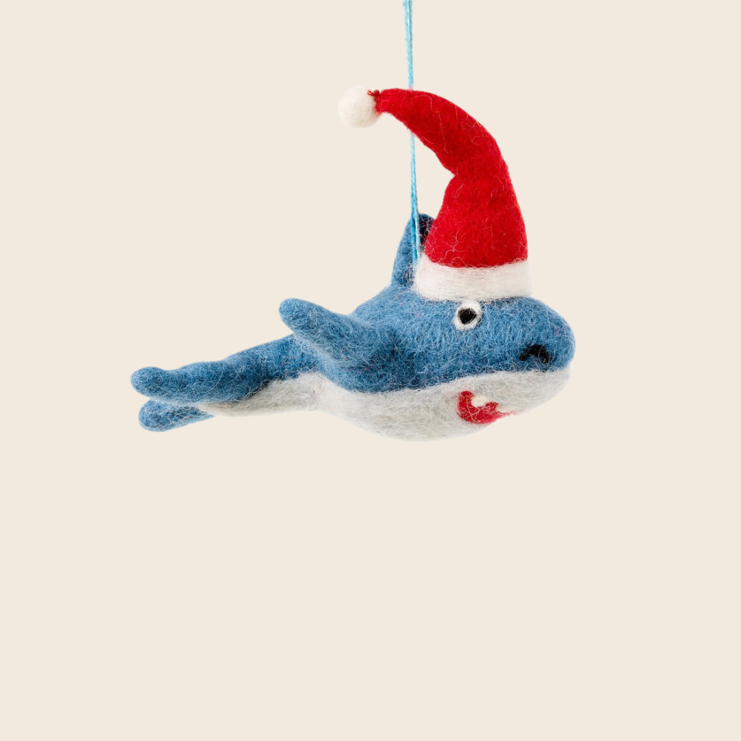 Handmade Needle Felted Santa Shark Decoration