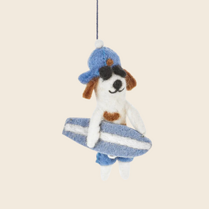 Handmade Needle Felted Surfer Dog Decoration