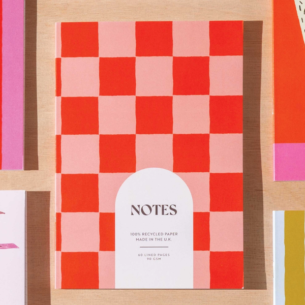 Peach and Cherry Check Notebook | Lined Pages