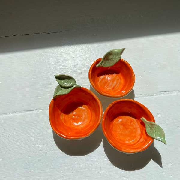 Three Orange Ceramic Trinket Dishes