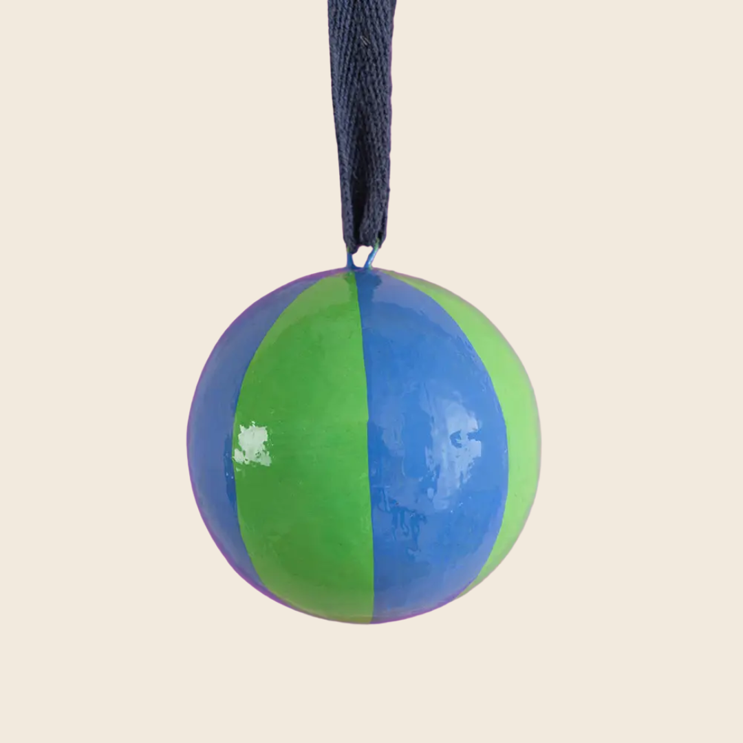 Blue and Green Striped Bauble Decoration