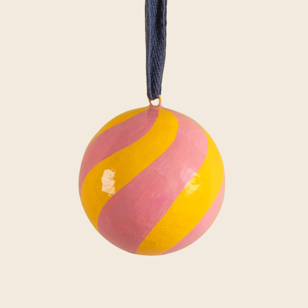 Pink and Apricot Striped Bauble Decoration