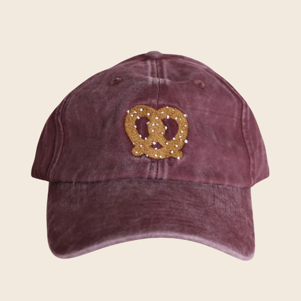 Pretzel Embroidered Cap | Washed Burgundy