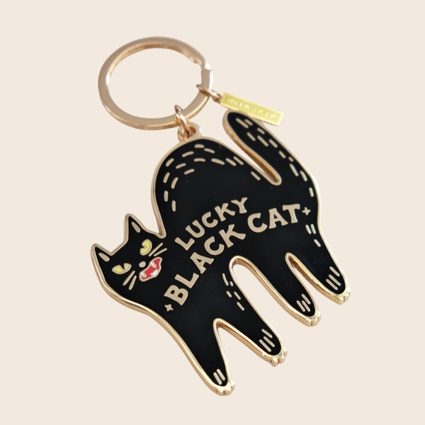Lucky Black Cat Enamel Keyring