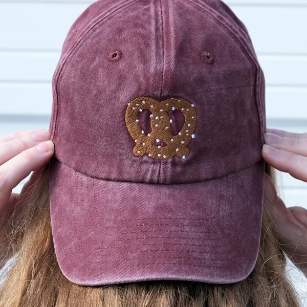 Pretzel Embroidered Cap | Washed Burgundy