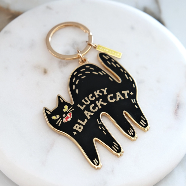 Lucky Black Cat Enamel Keyring