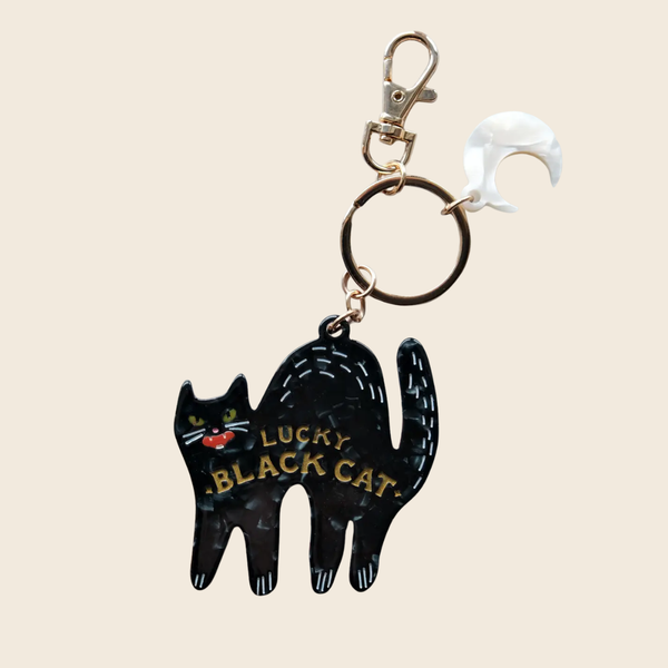 Lucky Black Cat Charm Keyring
